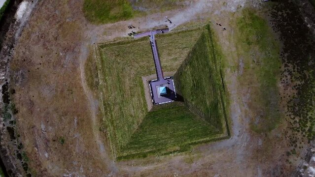 Aerial orbiting drone shot of the pyramide of Austerlitz, The Netherlands