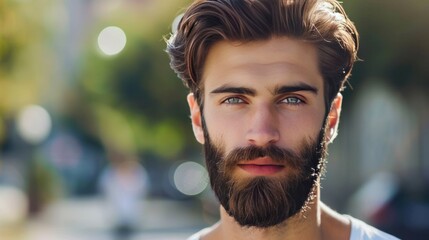 Portrait of a handsome young man with beard - obrazy, fototapety, plakaty