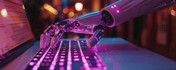 Robot hand pressing laptop key