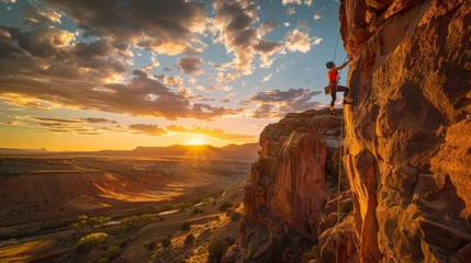 Foto op Canvas Sunset Rock Climbing Adventure © XtravaganT