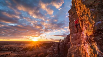 Sunset Rock Climbing Adventure - obrazy, fototapety, plakaty