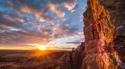 Abwaschbare Fototapete Sunset Rock Climbing Adventure © XtravaganT
