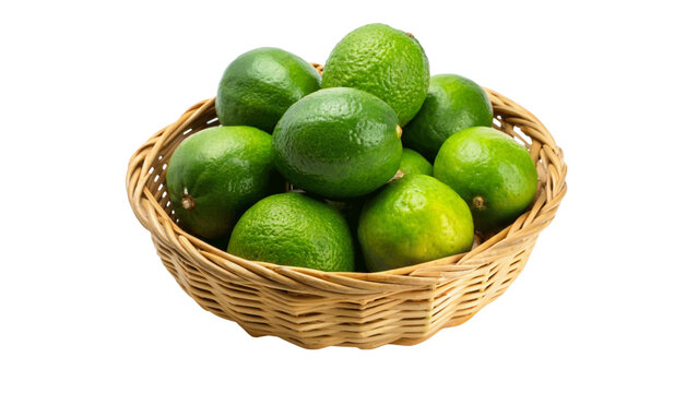 fresh limes in basket isolated on Transparent background.