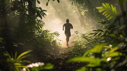 Trail Runner in Morning Forest