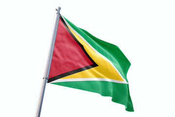 Waving flag of Guyana in white background. Guyana flag for independence day. The symbol of the state on wavy fabric.
