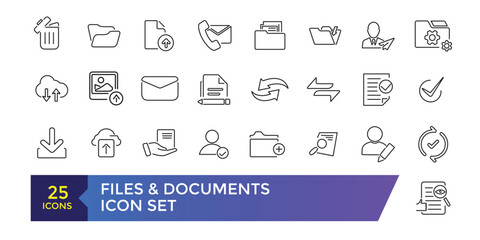 Document and File Related Vector Line Icons. Contains such Icons as Printer, Shredder, Legal Document, Archive, Handwriting