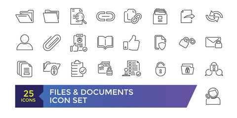 Document and File Related Vector Line Icons. Contains such Icons as Printer, Shredder, Legal Document, Archive, Handwriting