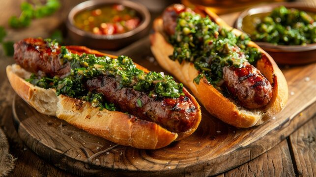 Argentinian Choripan on Bread with Chimichurri Sauce