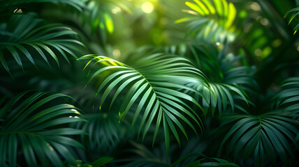 A lush green forest with many leaves and a bright sun shining through the trees