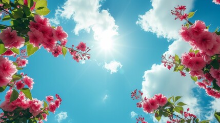 Obraz na płótnie Canvas Beautiful pink flowers with the sky. Generative AI