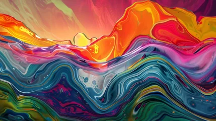 Schilderijen op glas Colorful Wavy Landscape Digital Art © XtravaganT