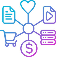 Content & Transit Network, Content Network Icon - Pink, Blue, Gradient, Outline