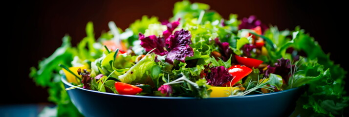 bowl of vibrant salad greens, showcasing the fresh textures and colors of the mixed greens. Generative AI