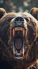 Closeup of a angry bear showing its strength and fangs