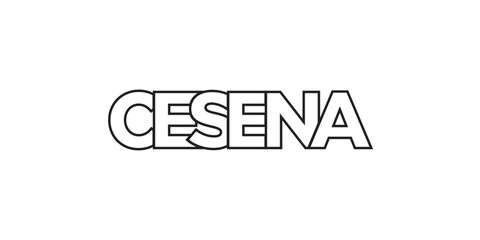 Cesena in the Italia emblem. The design features a geometric style, vector illustration with bold typography in a modern font. The graphic slogan lettering.