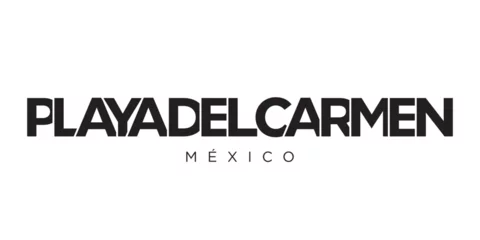 Wandcirkels aluminium Playa del Carmen in the Mexico emblem. The design features a geometric style, vector illustration with bold typography in a modern font. The graphic slogan lettering. © SolaruS