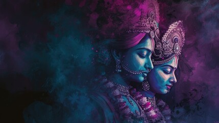 Goddess Kali and Lord Vishnu - Colorful Art Print - obrazy, fototapety, plakaty