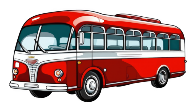 A red and white bus with a white stripe on the side - Powered by Adobe