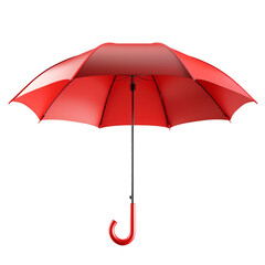 A red umbrella is open and sitting on a white background. The umbrella is the main focus of the image, and it is a symbol of protection or shelter
