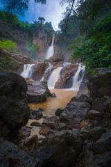 Fototapeta na wymiar Waterfall and beach in Ciletuh Geopark Sukabumi West Java