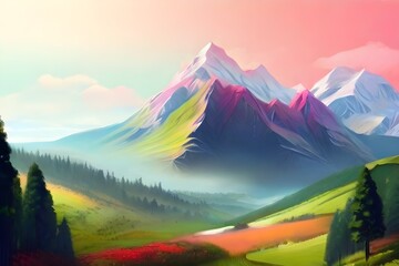 Stunning nature with vegetation, trees, and mountains. Generative AI