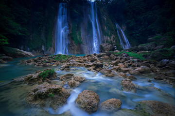 Waterfall and beach in Ciletuh Geopark Sukabumi West Java