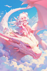 Obraz na płótnie Canvas beautiful princess character sitting on a dragon