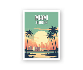 Miami, Florida Illustration Art. Travel Poster Wall Art. Minimalist Vector art