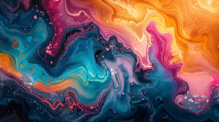 A colorful painting with a blue and orange swirl