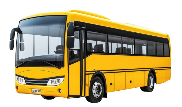 A yellow school bus is parked on a white background. The bus is large and has a lot of windows