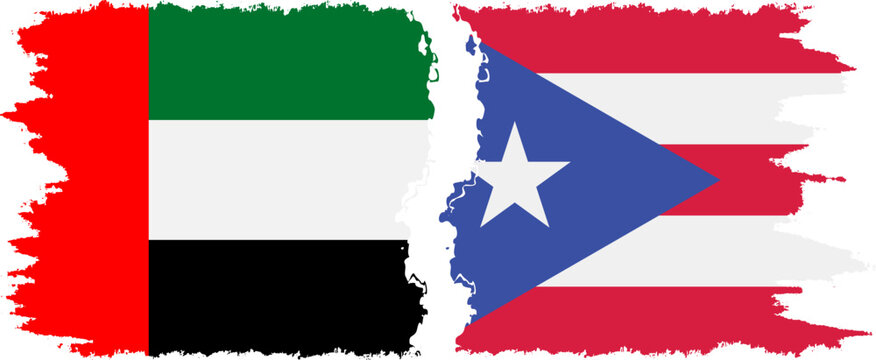 Puerto Rico and United Arab Emirates grunge flags connection vector
