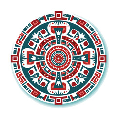 Aztec mandala round geometric motif against white 