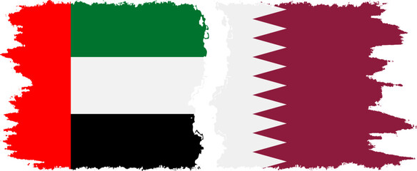 Qatar and United Arab Emirates grunge flags connection vector