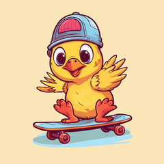 Baby chicken riding skateboard illustration
