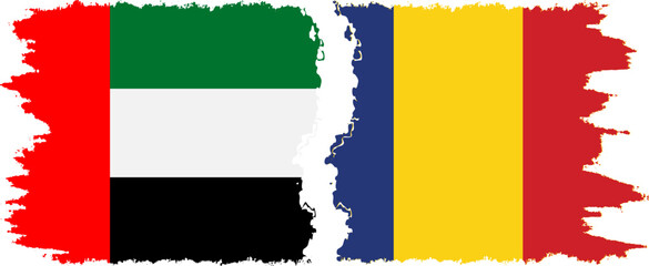 Romania and United Arab Emirates grunge flags connection vector