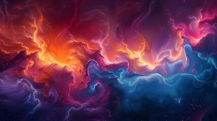 A colorful space scene with a purple and blue cloud in the middle - obrazy, fototapety, plakaty