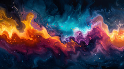 A colorful painting of a galaxy with a purple and blue swirl - obrazy, fototapety, plakaty