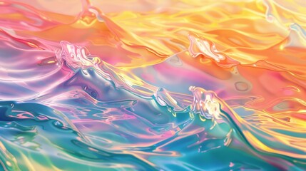 Abstract composition of vibrant undulating waves on water, capturing the interplay of pastel colors and light. Concept of fluid dynamics, art, and digital rendering - obrazy, fototapety, plakaty