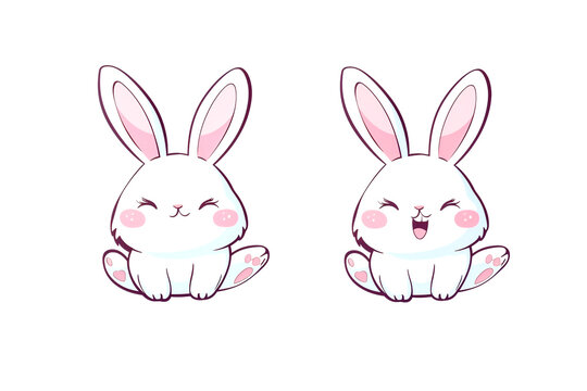Set of stickers with a white funny Easter bunny