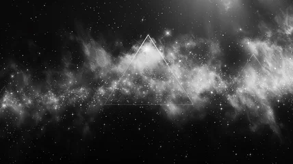 Fotobehang A black and white image of a galaxy with a triangle in the middle © CtrlN