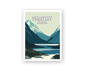 Skagway, Alaska Illustration Art. Travel Poster Wall Art. Minimalist Vector art