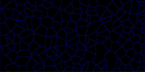 Black color Broken Stained-Glass Background with blue lines. Voronoi diagram background. Broken Glass Quartz natural fragment Cement kitchen decor, black marble bath floor. 