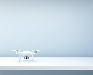 Drone perched on a shelf its rotors quiet before soaring into the skies for aerial photography - obrazy, fototapety, plakaty