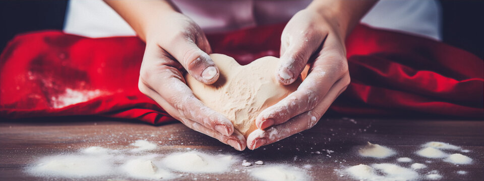 Kneading dough in heart shape for Valentine's Day