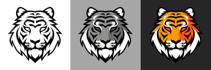Tiger Head Vector Set, Line Art, BW, Color, Illustration