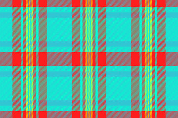 Minimal check seamless fabric, feminine textile plaid vector. Mid background tartan texture pattern in bright and cyan colors.