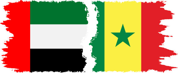 Senegal and United Arab Emirates grunge flags connection vector