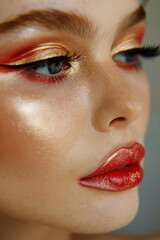 Naklejka premium Extreme close-up of bright cosmetic glitter on skin