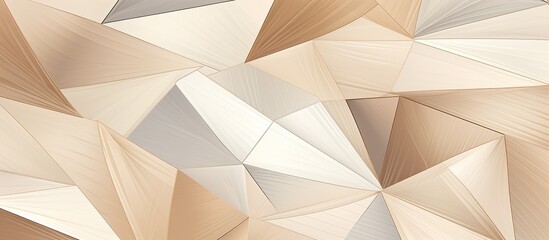 A detailed close up of a creative arts paper craft pattern on a wall, featuring brown and white triangles with symmetry and geometric design