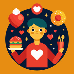 food lover child holding hamberger in party celebration illustration